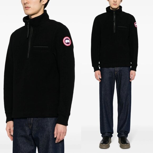 NWT Canada Goose Men Lawson 1/4 Zip Fleece Wool Blend Sweater In Black Sz XL - Picture 1 of 9
